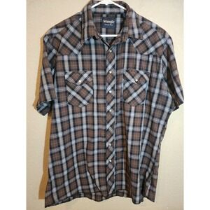 Wrangler Men's Pearl Snap Western Shirt,  Size XLT, Black Plaid, Short Sleeve